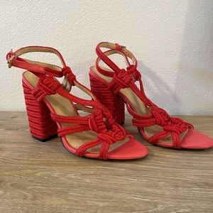 CAbi | Tiptoe Rope Red Hibiscus Heels | Size 9